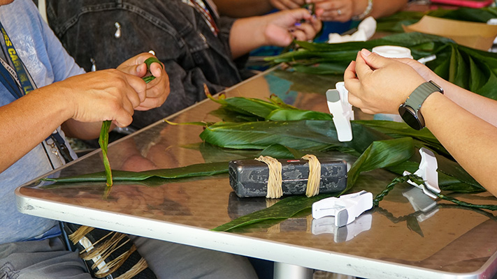 Close-up detail of the ‘Ti Leaf Lei Making’ workshop
